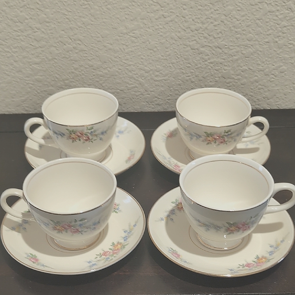 Four (4) Homer Laughlin Eggshell Nautilus Ferndale Cup And Saucer Sets